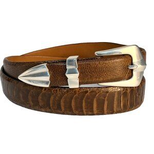Genuine African Ostrich Skin Dress Belt Men's 36 Brown Made in USA 1.2" Wide